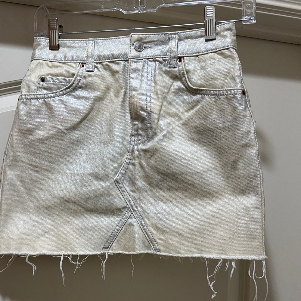 Metallic Silver Denim Skirt